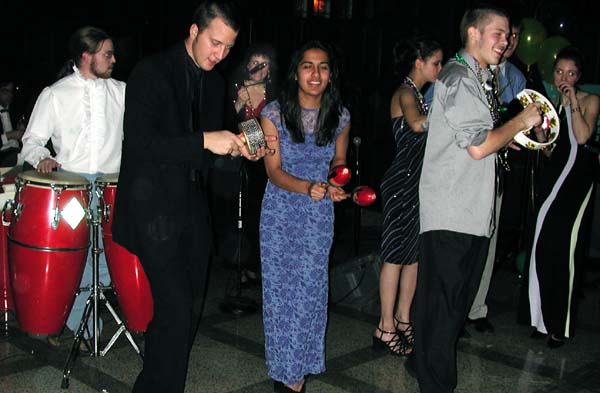 Students concentrate on playing beguine and samba rhythms.