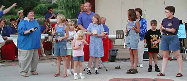 Roseville Big Band guest percussionists at Central Park, August 1, 2000.
