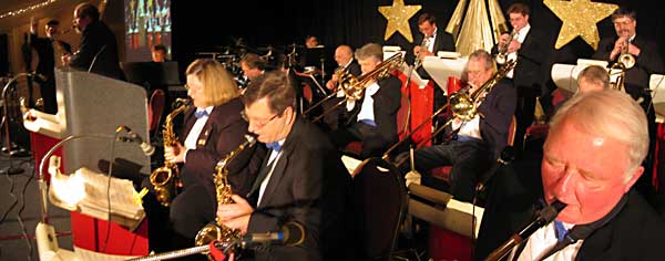 A view of the band from the baritone sax corner. Larger picture is 105KB.
