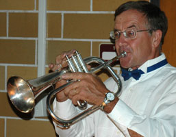 Dan plays a silver-plated flugelhorn.
