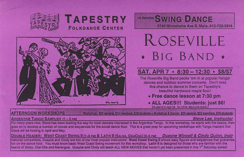 The flyer announces the dance and two afternoon workshops.