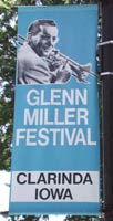 Light blue banner: Glenn Miller Festival, Clarinda, Iowa